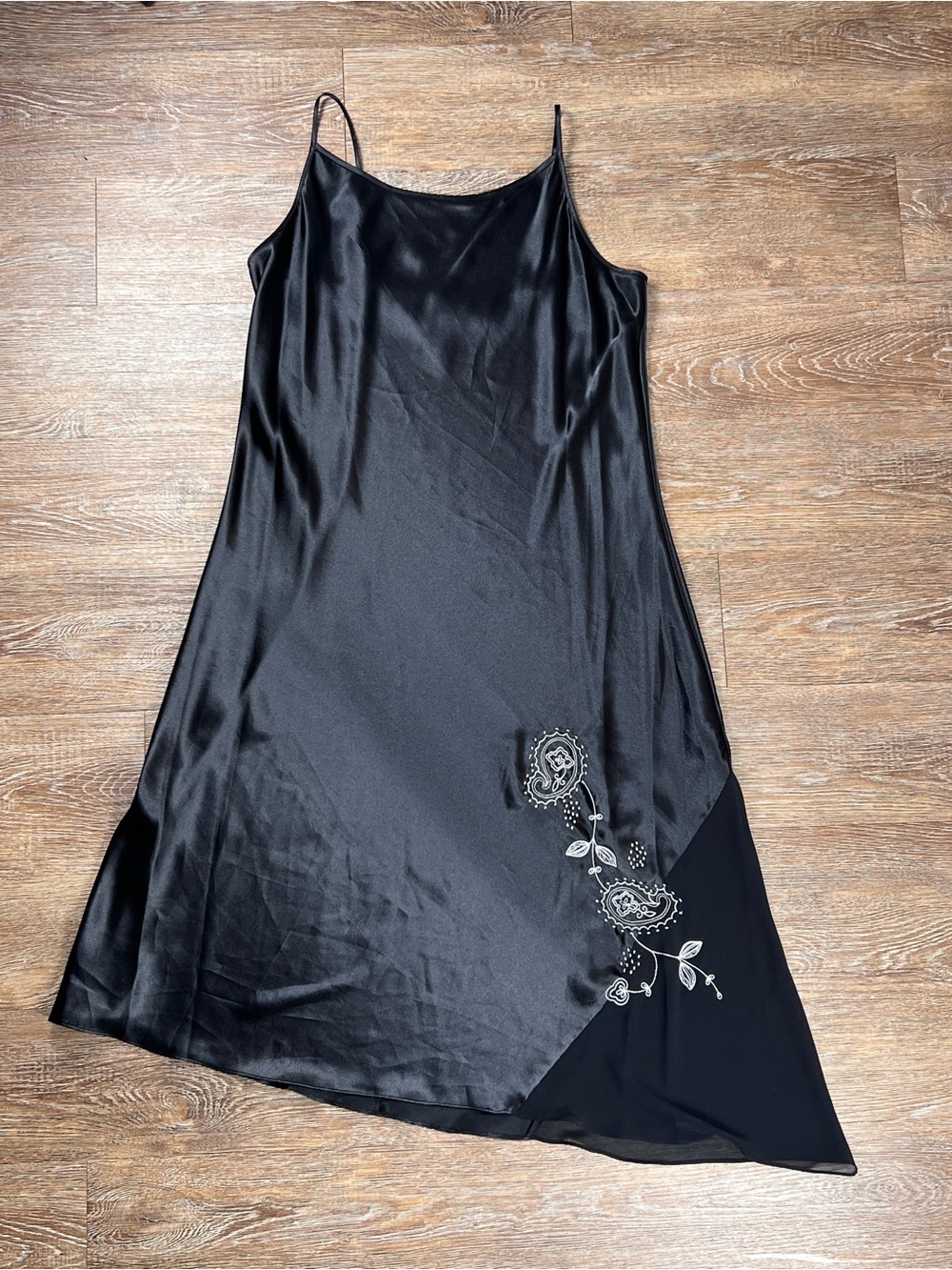Sophia by Delicates Satin Slip Dress Black Embroidered Whimsigoth | L